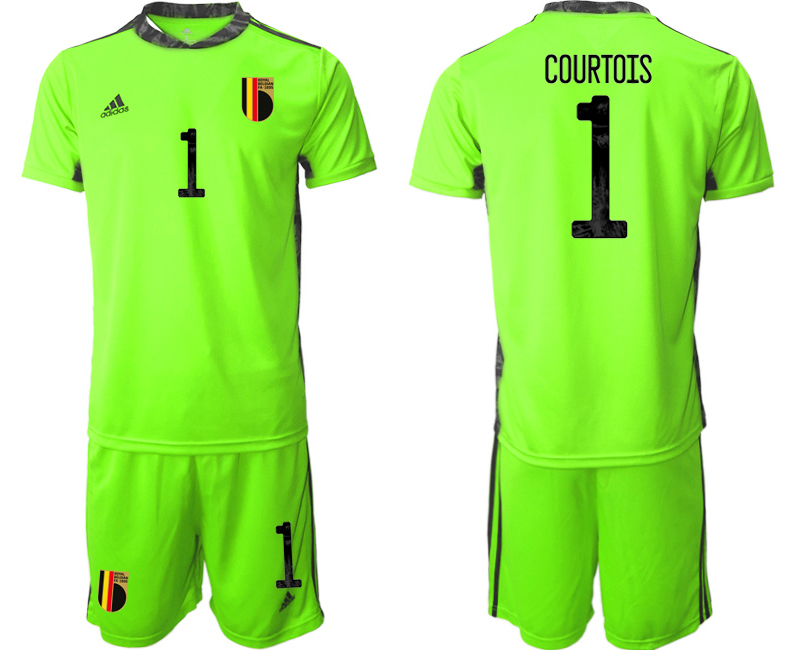 Men 2021 European Cup Belgium Fluorescent green goalkeeper #1 Soccer Jerseys